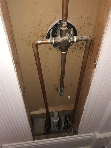 Has pipe with connecting joint I think. . Water leaking from upstairs bathroom to downstairs cost